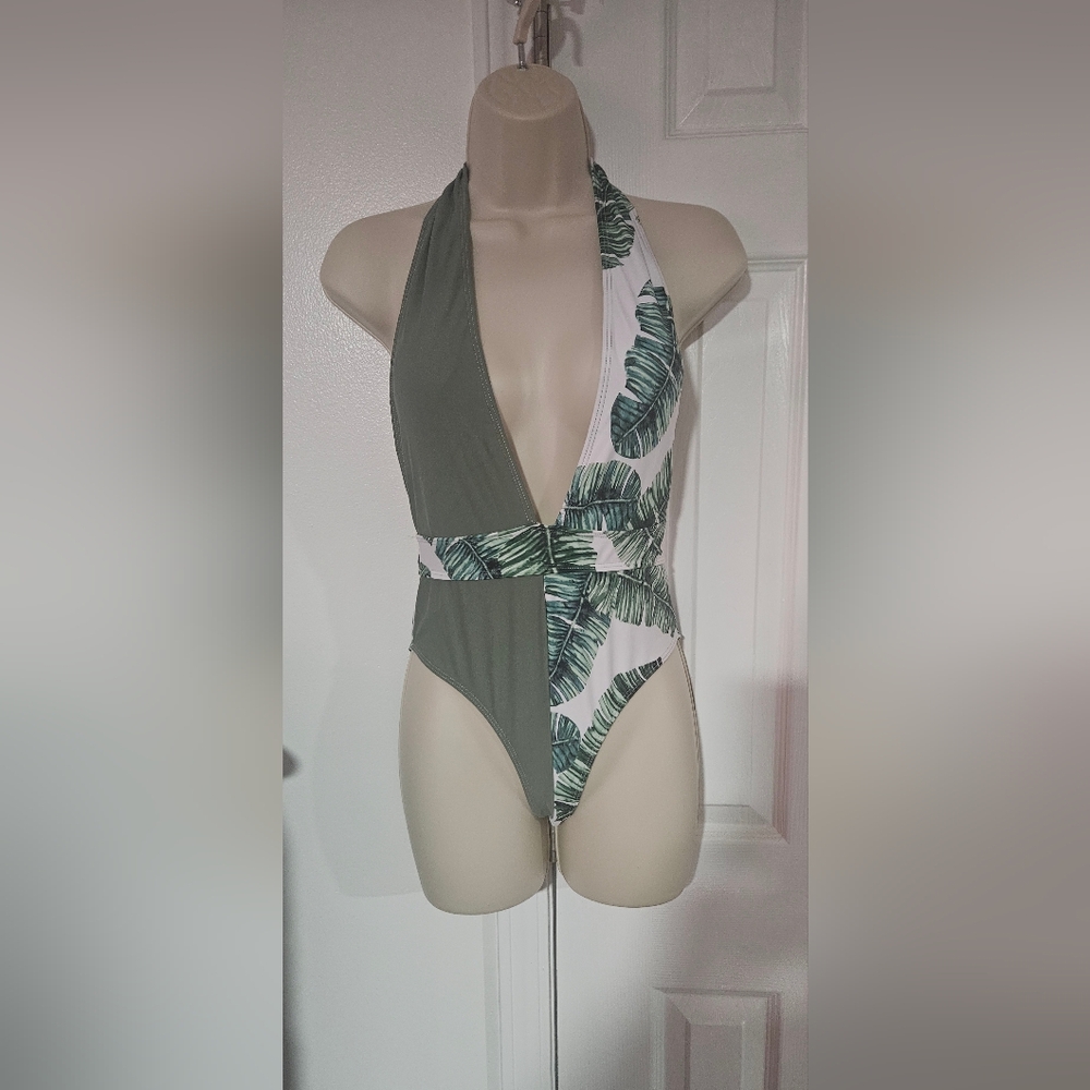 Tropical Leaf Print One Piece Swimsuit
